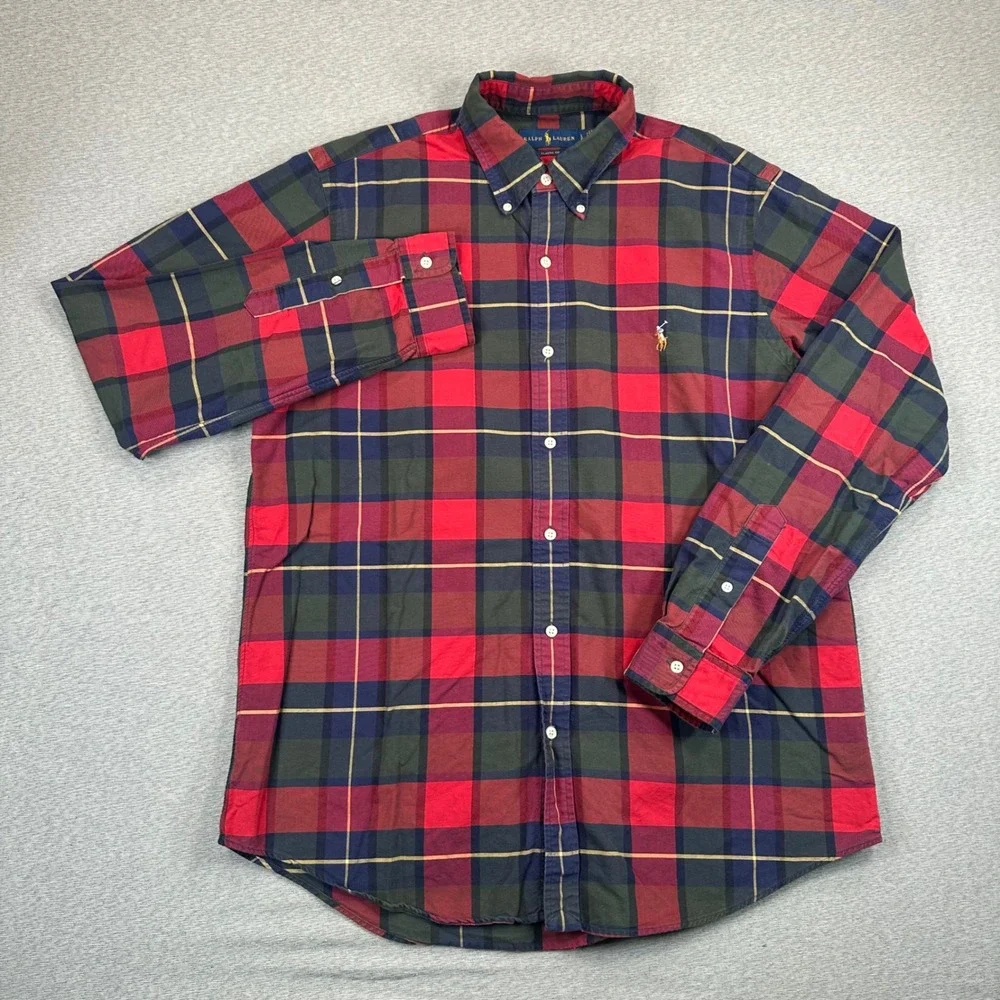 Polo Ralph Lauren Shirt Mens Large Classic Fit Red Green Plaid Button Down